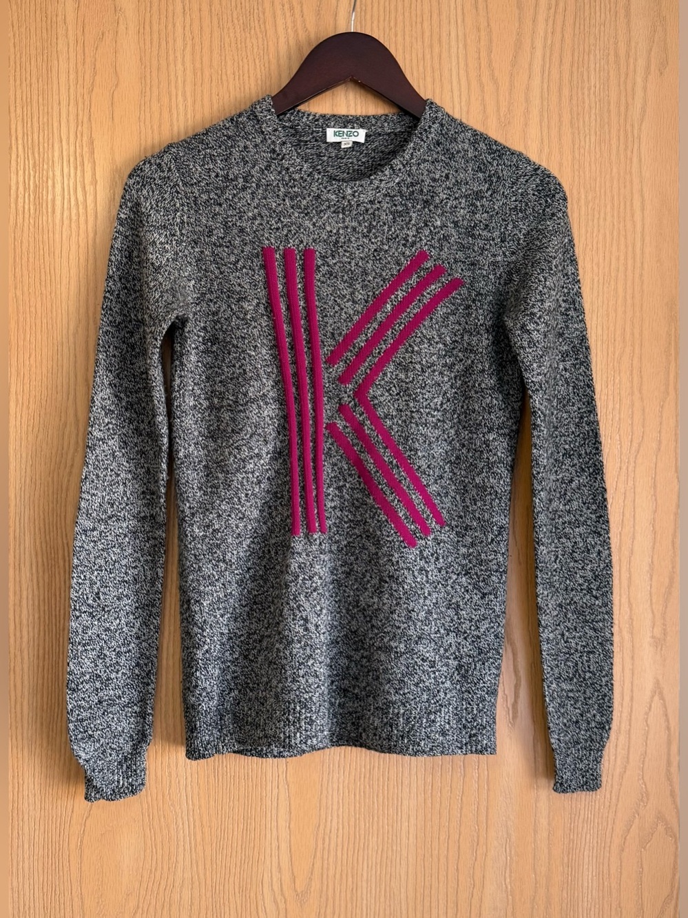 Kenzo | Women’s XS | Gray Wool Blend Crew Sweater Embroidered “K” Preppy